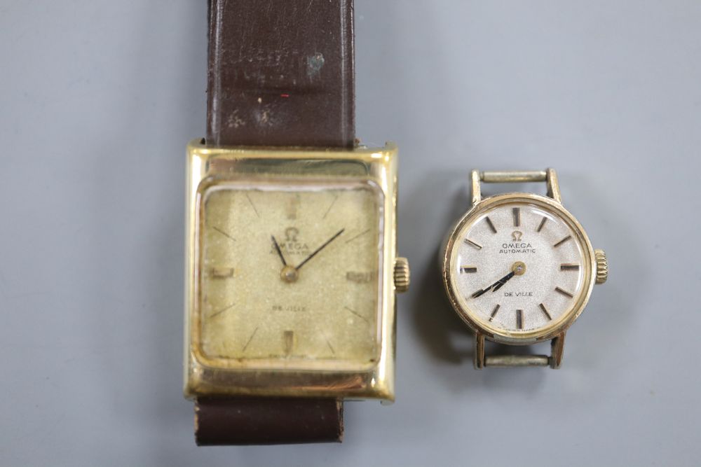 Two ladys steel and gold plated Omega De Ville automatic wrist watches.